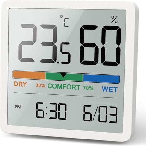 Thermomètre et hygromètre d'intérieur, thermomètre de bureau numérique avec moniteur de température et d'humidité, thermomètre d'ambiance avec hygromètre précis (1, blanc, 7 cm) XXW (1/4)