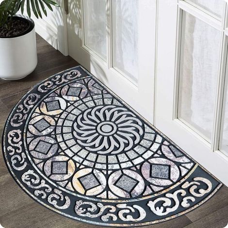 Paillasson d\'entrée unique et élégant - Tapis de porte à poils ras facile à installer - Tapis d\'accueil anti-salissures et anti-boue, paillasson d\'entrée extérieur robuste - 23\" x 36\" (1/5)
