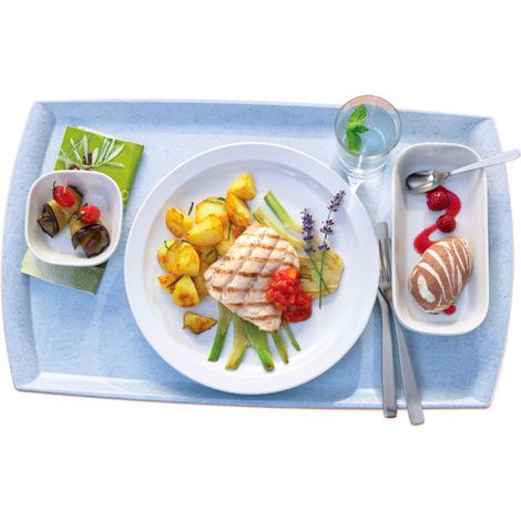 Plateau Versa Tray rebord plat - Surface lisse - 32.5 x 53 cm - Bleu Moucheté - Cambro
