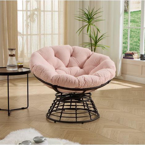 Sillón papasan 92x92x67 cm metal ratán marrón rosa, giratorio para salón FloraGrace (1/5)