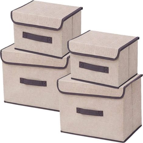 Juego de 4 cajas de almacenamiento con tapa, plegables, de tela, de varios tamaños, para el hogar y la oficina. (1/5)