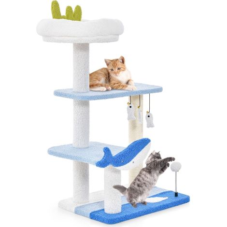 Ocean-themed Cat Tree 3-level Cat Tower Activity Center Sisal Scratching Posts (1/5)