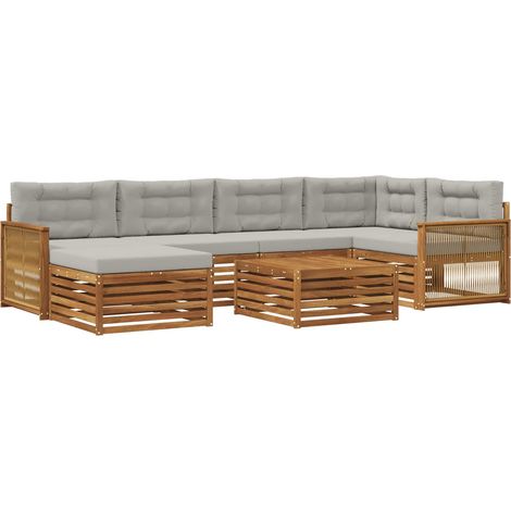 Ensemble de canapés d'extérieur 7 pcs Naturel et gris clair vidaXL (1/5)