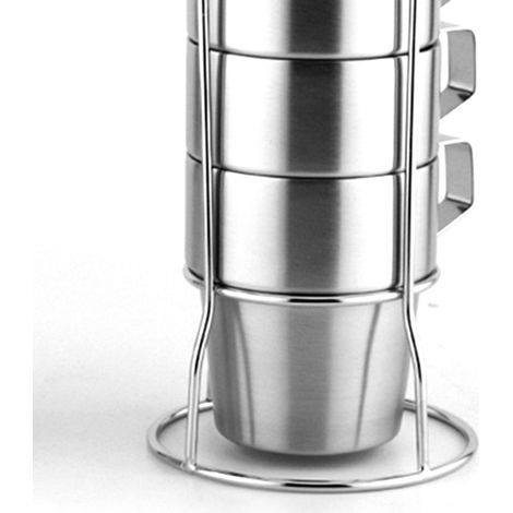 Set aus 4 Edelstahl-Kaffeebechern, stapelbare, doppelwandige, dickwandige Kaffeebecher im europäischen Stil, isoliert und hitzebeständig. (1/5)