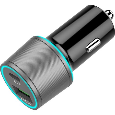 Chargeur de voiture USB-C, double chargeur de voiture Type-C PD avec alimentation et charge rapide 3.0 pour iPhone 11/11 Pro/11 Pro MAX/XS/XR/X/8, iPad Pro/Air/Mini, Galaxy Series et plus - gris (1/4)