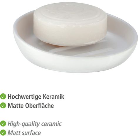 Porte-Savon Blanc céramique - Coupe à Savon, Céramique, 11.5 x 3 x 11.5 cm, Blanc (1/5)