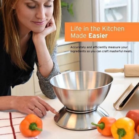 5 kg/1g Balance de Cuisine en Acier Inox - avec bol de 2,15L Amovible, Grand Ecran Rétroéclairé, Fonction Tare - Argent (1/4)