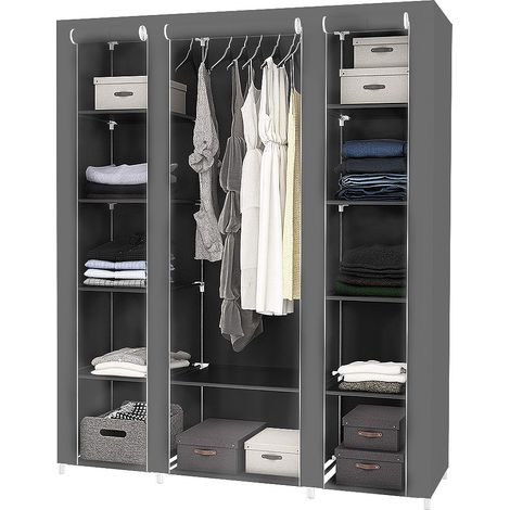 Armario gris no tejido de tres puertas de 172×134×43 cm (1/5)