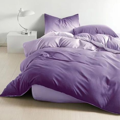 Parure de lit 155 x 220 cm - Lavande - En microfibre - Housse de couette 155 x 220 cm - Avec taie d'oreiller - Infroissable - Moderne - Avec fermeture éclair (1/5)
