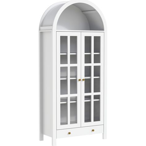 Vetrina alta ad arco bianca in MDF con porte acriliche e cassetto, 75 x 35 x 170,5 cm (1/5)