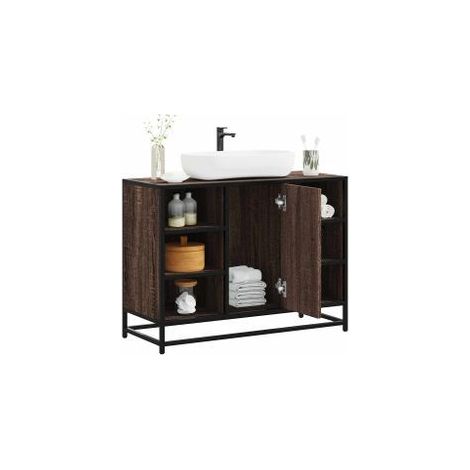 Armoire lavabo de salle de bain chêne marron bois d'ingénierie