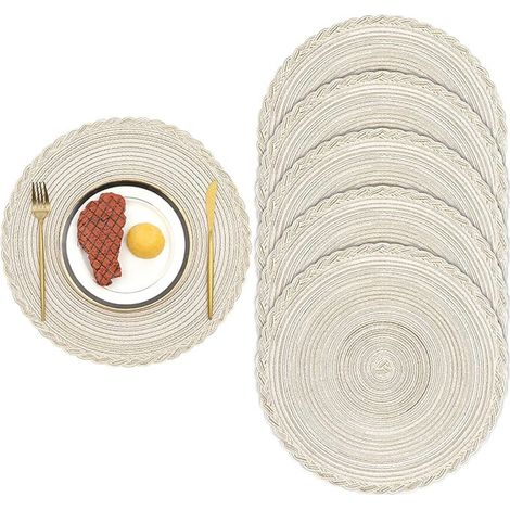 6 Set de Table Tressé Résistantes à la Chaleur, Antidérapants Table Napperons pour Table de Salle à Manger, Intérieur et Extérieur - Blanc