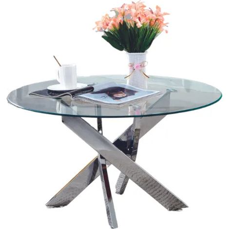 Table basse ronde JESSY pieds chrome et plateau en verre TRANSPARENT 80 cm (1/5)