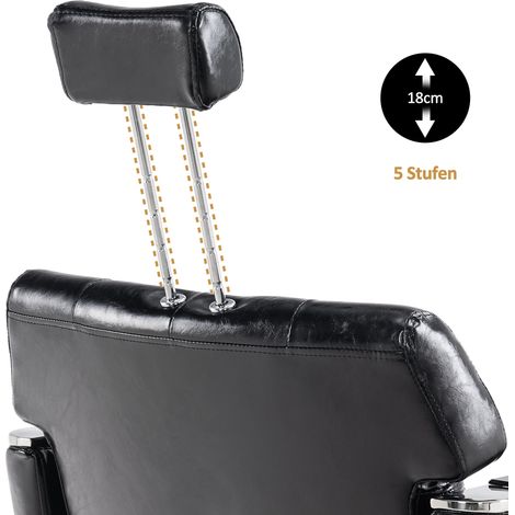 Barberpub Friseurstuhl mit Kopfstütze, Barber Stuhl mit Hydraulikpumpe, Friseursessel Höhenverstellbar, 360°Drehbar & Kippbar, Friseureinrichtung Retro Vintage, Kunstleder, 8132(Schwarz) (1/5)