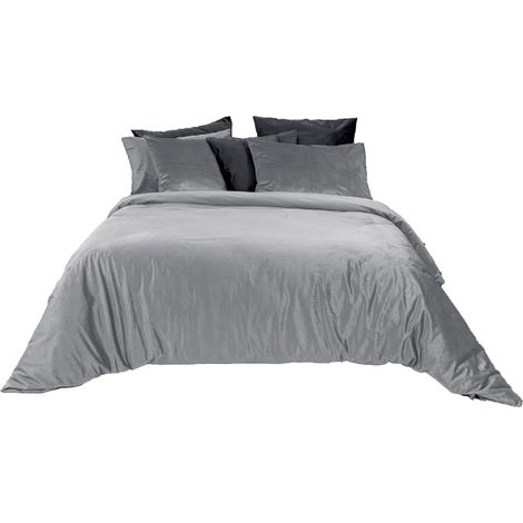 Parure de lit en Velours Doux et élégant Velours sur Le Dessus et Microfibre sous Ensemble de Couette et taies d'oreiller Double Gris Perle (1/5)