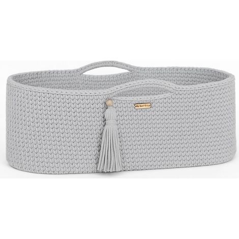Moisés de algodón bohemio hecho a mano con colchón - Gris claro (1/5)