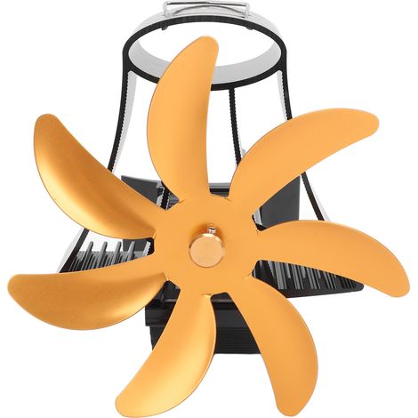 Ventilateur de poêle à bois 7 pales, silencieux, moteur thermique, pour cheminée et conduit, fixation magnétique murale, couleur or (1/5)
