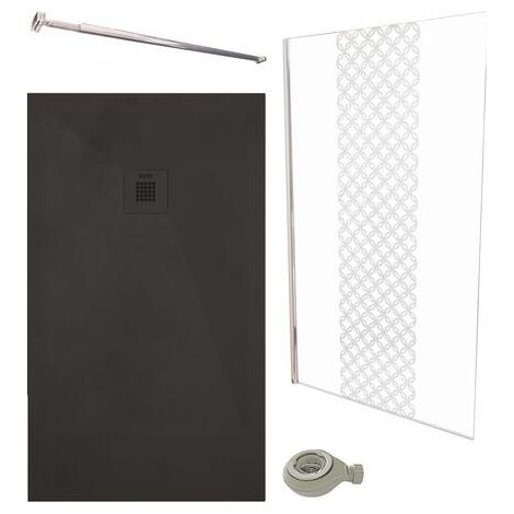 ONDEE - Pack De Ducha – Plato Negro 120X80cm + Mampara 120cm + barra de fijación