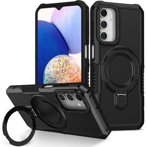 Coque pour Samsung Galaxy A15 5G, anneau de support, noire + verre 9H (1/5)