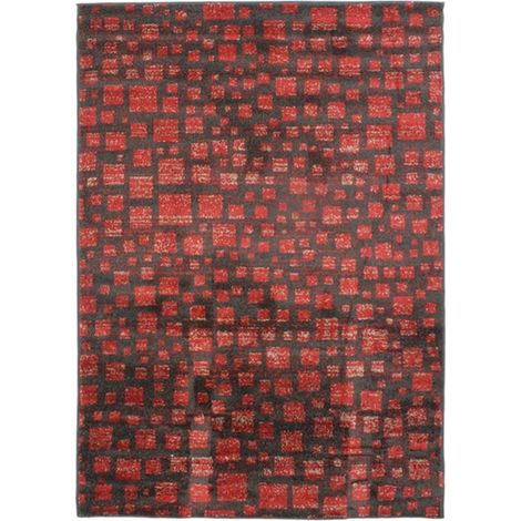 Tapis persan toucher laineux 133x190 cm – Motifs géométriques rouges et noirs – Épaisseur 10 mm – Entretien facile – Thedecofactory (1/4)