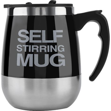 Tasse à café magnétique auto-mélangeuse en acier inoxydable noir, gobelet électrique portable avec agitateur intégré (1/5)