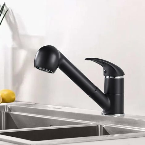 Küchenarmatur Schwarz Ausziehbar 360° Drehbar Wasserhahn Einhebelmischer (1/5)