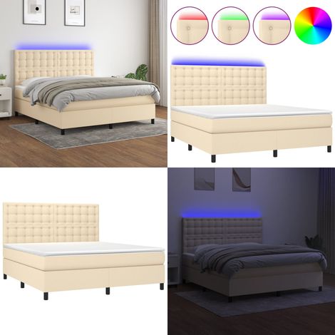 Boxspringbett mit Matratze & LED Creme 180x200 cm Stoff - Boxspringbett - Doppelbett - Cremefarbenes Bett - Bettsystem - Lattenrost - Home & Living