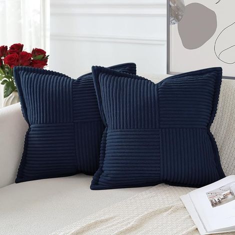 Housse de Coussin en Velours Côtelé Croisé Canapé Taie d'oreiller Velours Douce pour Maison Salon Chambre Decorative Bleu Foncé 40 x 40 cm