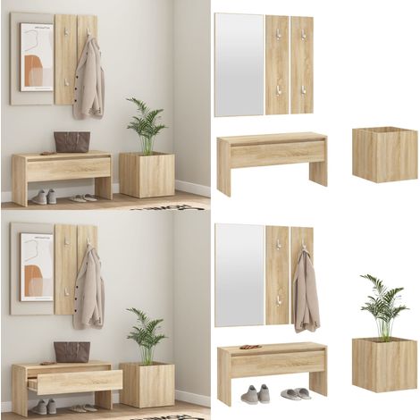 Ensemble de meubles de couloir Chêne Sonoma Bois d'ingénierie - Banc Entrée - Meuble Hall - Mobilier D'entrée - Rangements Salle D'entrée - Set Meubles Couloir - Home & Living (1/5)