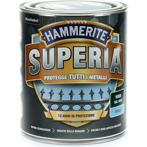 Hammerite Superia smalto metallo antiruggine interno e esterno, Brillante Verde, 750 ml (1/2)