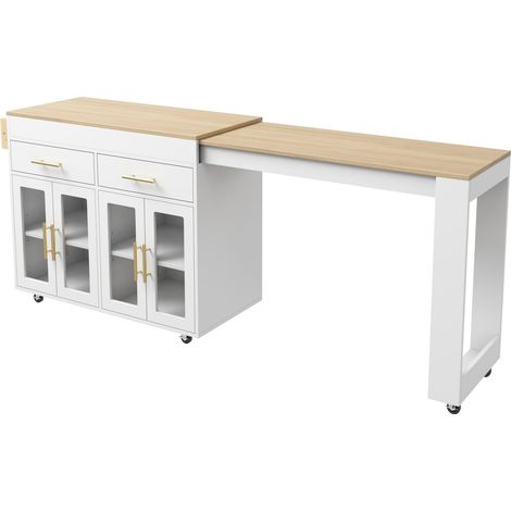 Mobile Kücheninsel in Weiß aus MDF mit ausziehbarem Tisch, Stauraum und Rollen (1/5)