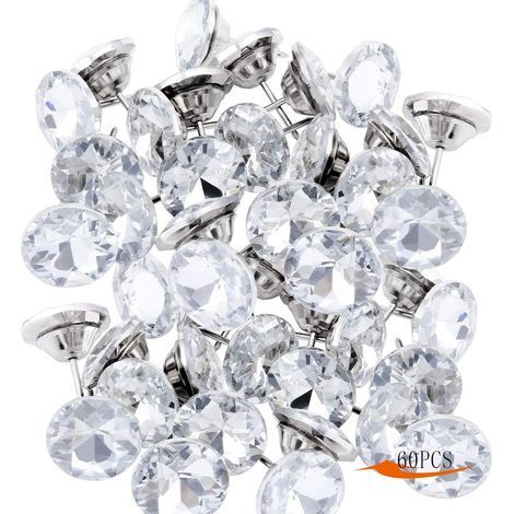 Set di 60 chiodi decorativi in cristallo, 20 mm (30 pezzi) e 25 mm (30 pezzi). Chiodi per tappezzeria in 2 stili. Ideali per divani, testiere e decorazioni murali. (1/5)