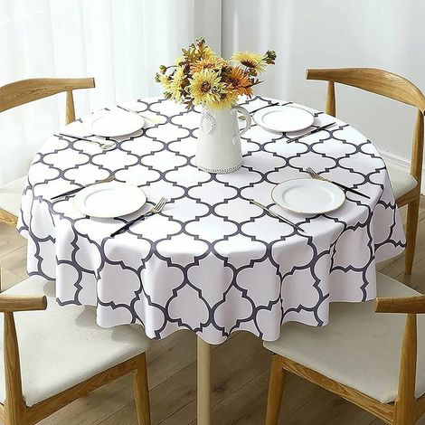 Tovaglia rotonda, tovaglia in tela cerata impermeabile antimacchia per sala da pranzo, giardino, bar, festa (bianco, 152 cm)