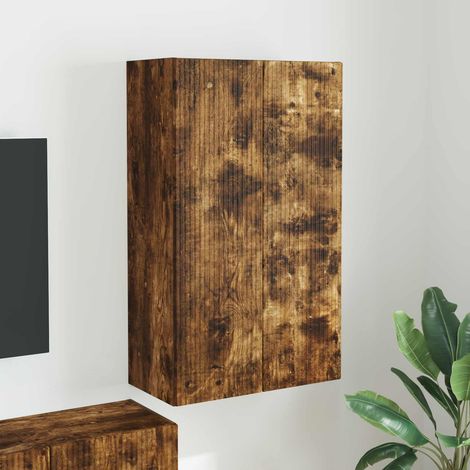 Meuble TV mural 2 portes Chêne fumé en bois d’ingénierie 59,5 x 31 x 100 cm - PANGIVO (1/5)