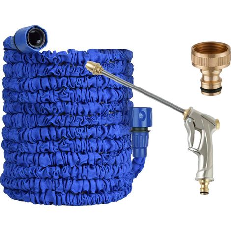 Tubo da giardino estensibile da 7,5 m (25 piedi) - Pistola a spruzzo con asta lunga in metallo argentato, kit completo (blu)-lsw (1/3)