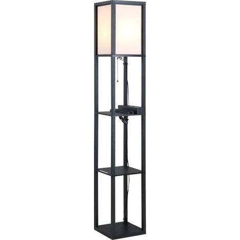 Lampada da terra moderna con ripiani Cotone MDF 26x26x160 cm Nero e Bianco