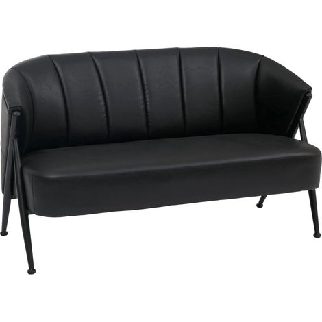 Canapé 2 places canapé lounge rembourré style vintage industriel métal et simili cuir noir 040008995