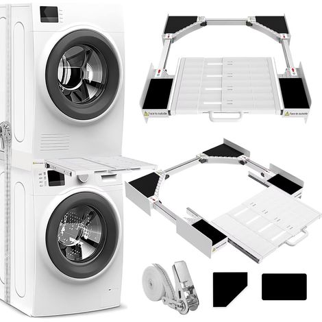 Cadre Intermédiaire pour Laver avec Étagère Cadre de Connexion Universel pour 53-68 cm Machine à Laver, Kit Intermédiaire avec Porte-Serviettes Extensible (1/5)