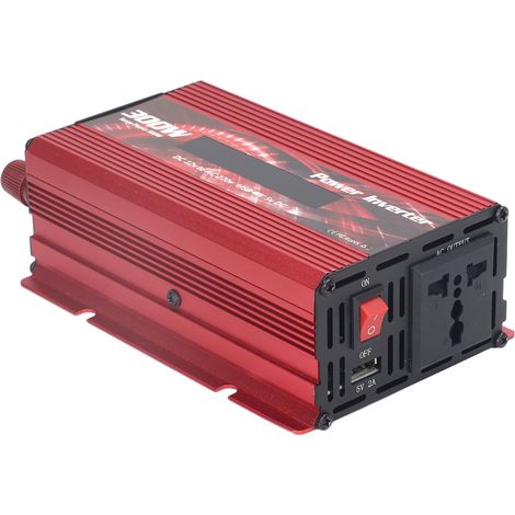 Onduleur solaire extérieur 300 W pour voiture, onduleur à onde sinusoïdale modifiée, convertisseur CC 12 V vers CA 220 V avec port USB 2,0 A, ventilateur de refroidissement et écran LCD (rouge) (1/5)
