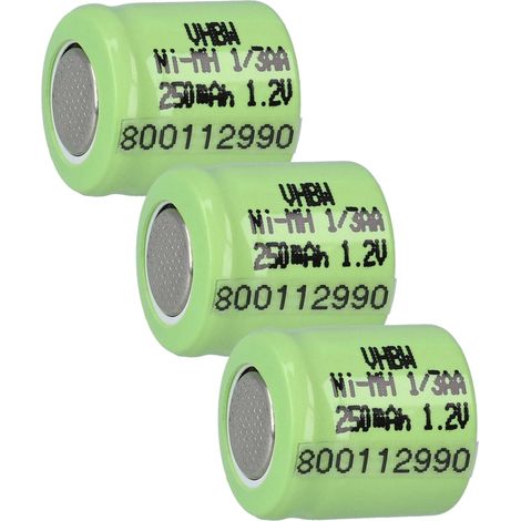 vhbw 3x Akku Ersatz für 1/3AA für Modellbau (250mAh, 1,2V, NiMH, Grün)