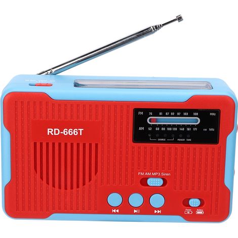Radio AM/FM portable d'urgence à énergie solaire RD-666T avec manivelle et lampe torche LED rouge (1/5)