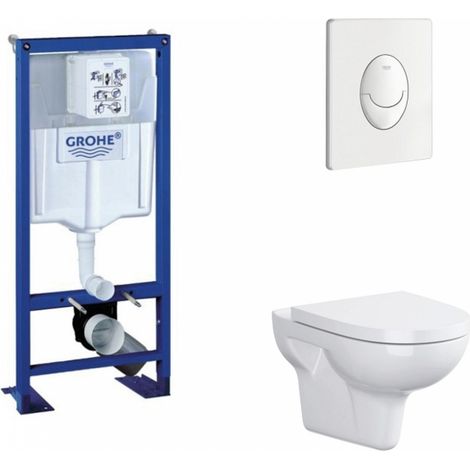 Pack WC Grohe Rapid SL + Cuvette sans bride VELVET + Plaque Blanche (1/7)