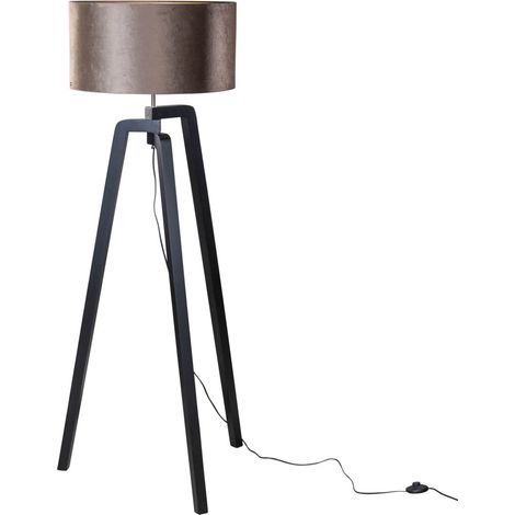 Stehleuchte Schwarz mit Braunem Samt-Schirm 50cm - Puros