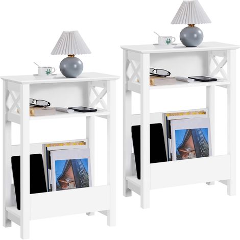 Yaheetech Set 2 Tavolini Lati Bianchi Tavolino da Salotto Moderno con Scomparto Aperto e Cestino Mobiletto da Divano Portaoggetti Comodini Camera da Letto 50 x 25 x 70 cm (1/5)