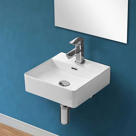 Lavabo sospeso rettangolare 41x42 cm in ceramica bianco lucido (1/4)