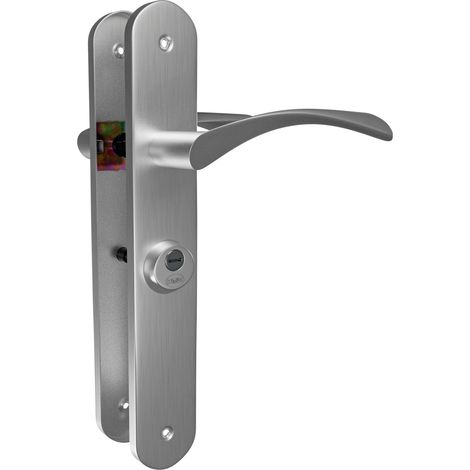 Poignée de porte Droite Mod. ISHI avec Béquille Mod. 46 - Acier Nickel Brossé - 240 x 45 mm - Carré de 8 mm - Incl. 2 clés - Pour portes de 35 à 45 mm - Argent mat (1/5)