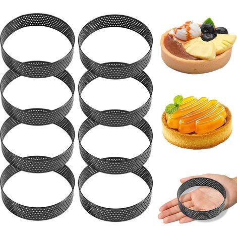 Round Pie Rings, 8 Pieces 8 cm Stainless Steel Pastry Circle, Perforated Pie Circle, DIY Baking Cake Mould, for Desserts, Black (1/5)