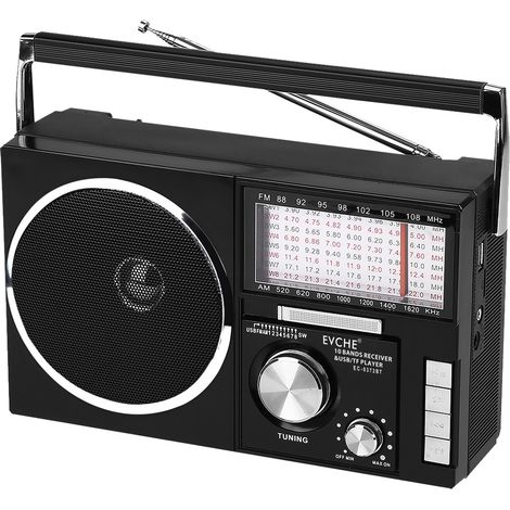 Radio rétro multi-bandes FM/AM/SW1-10 : Bluetooth, lecture TF/USB, batterie 1200mAh rechargeable,noir (1/5)