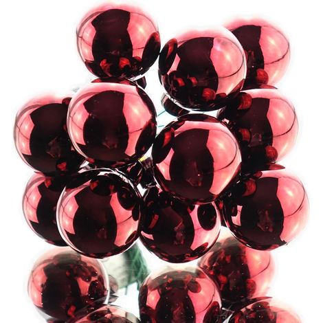 Mini-Weihnachtskugeln Ox Blood am Draht glänzend Ø 2,5 cm aus Glas - 12er Set
