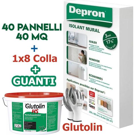 DEPRON PANNELLI ISOLANTI DA 3MM (125 X 80 ) CONFEZIONE DA 40MQ + 1 X 8 GLUTOLIN HS COLLA PER POLISTIROLO